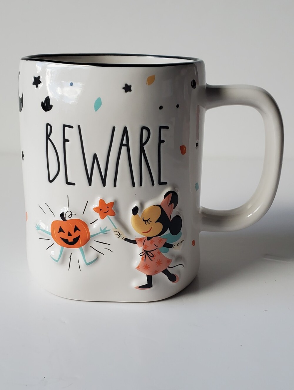 Rae Dunn x Disney Halloween BEWARE Minnie Mouse Fairy Pumpkin Ceramic Mug